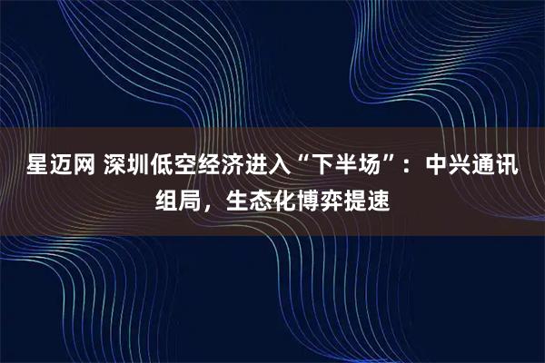 星迈网 深圳低空经济进入“下半场”：中兴通讯组局，生态化博弈提速